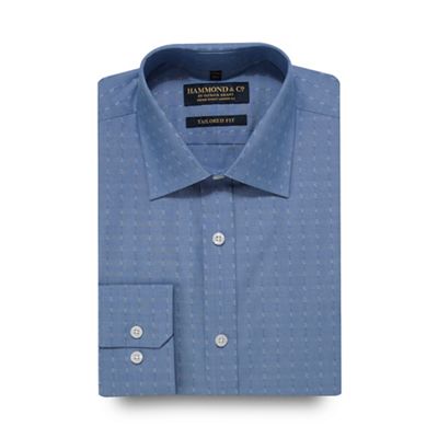 Hammond & Co. by Patrick Grant Blue dobby textured striped tailored fit shirt